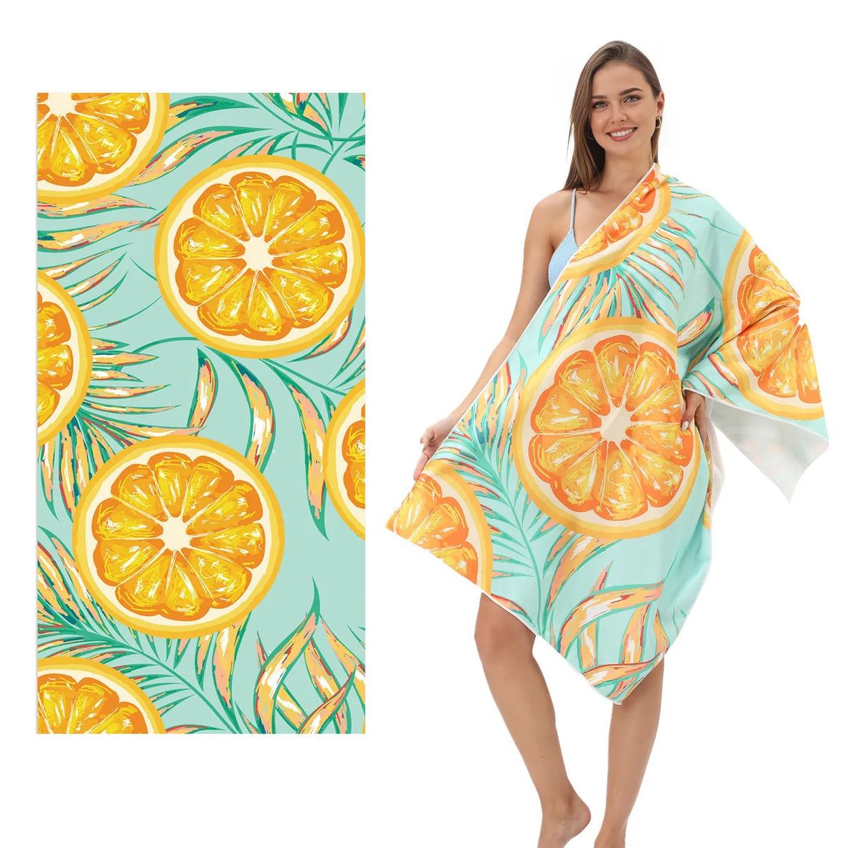 Summer Fruits Orange and Leaves Beach Towel | PRUSES-1