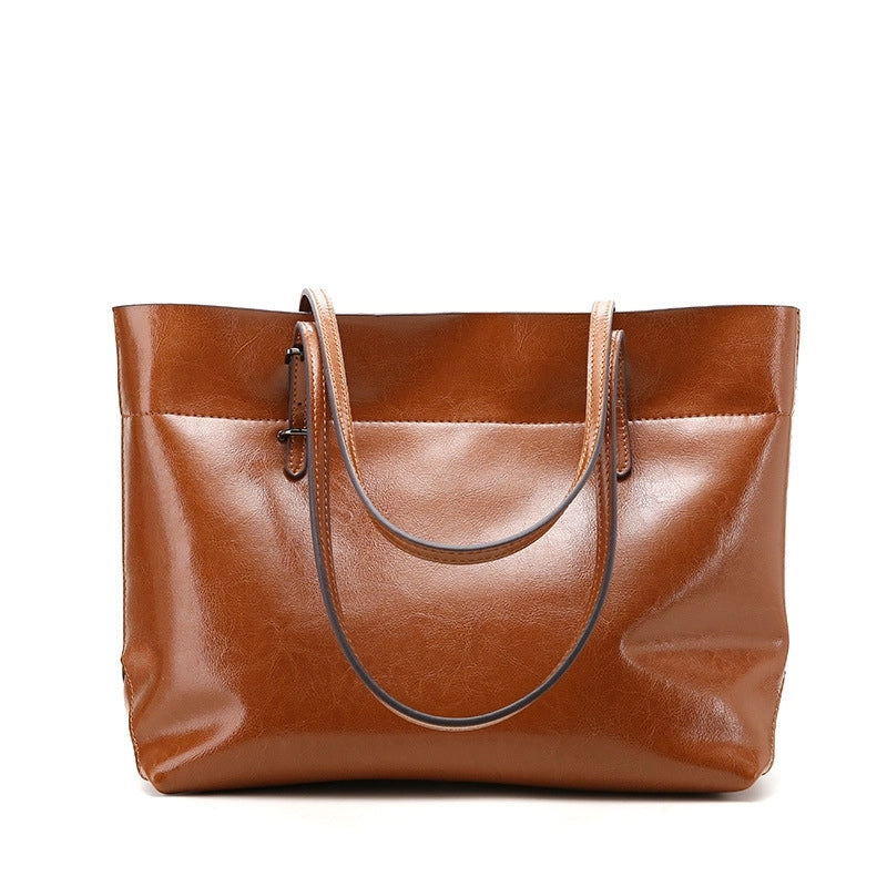 Tan Leather Tote Bag Fashion Genuine Leather Shopper Bag | PRUSES-5