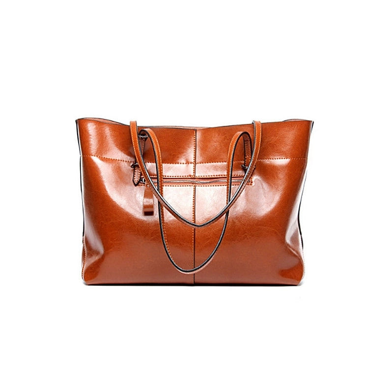 Tan Leather Tote Bag Fashion Genuine Leather Shopper Bag | PRUSES