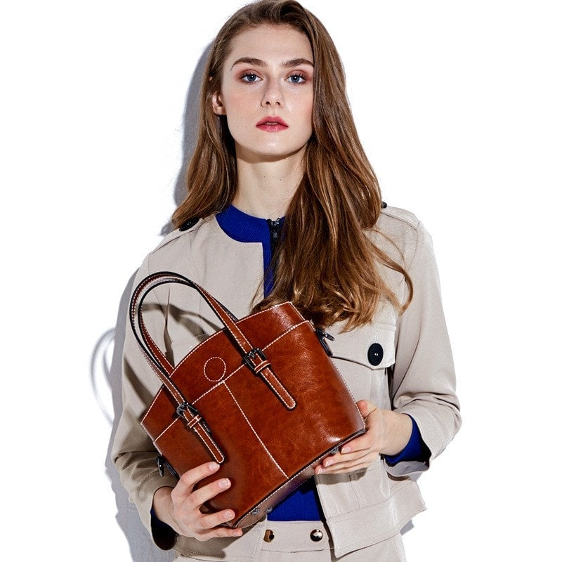 Tan Vintage Fashion Leather Handbag | PRUSES-1