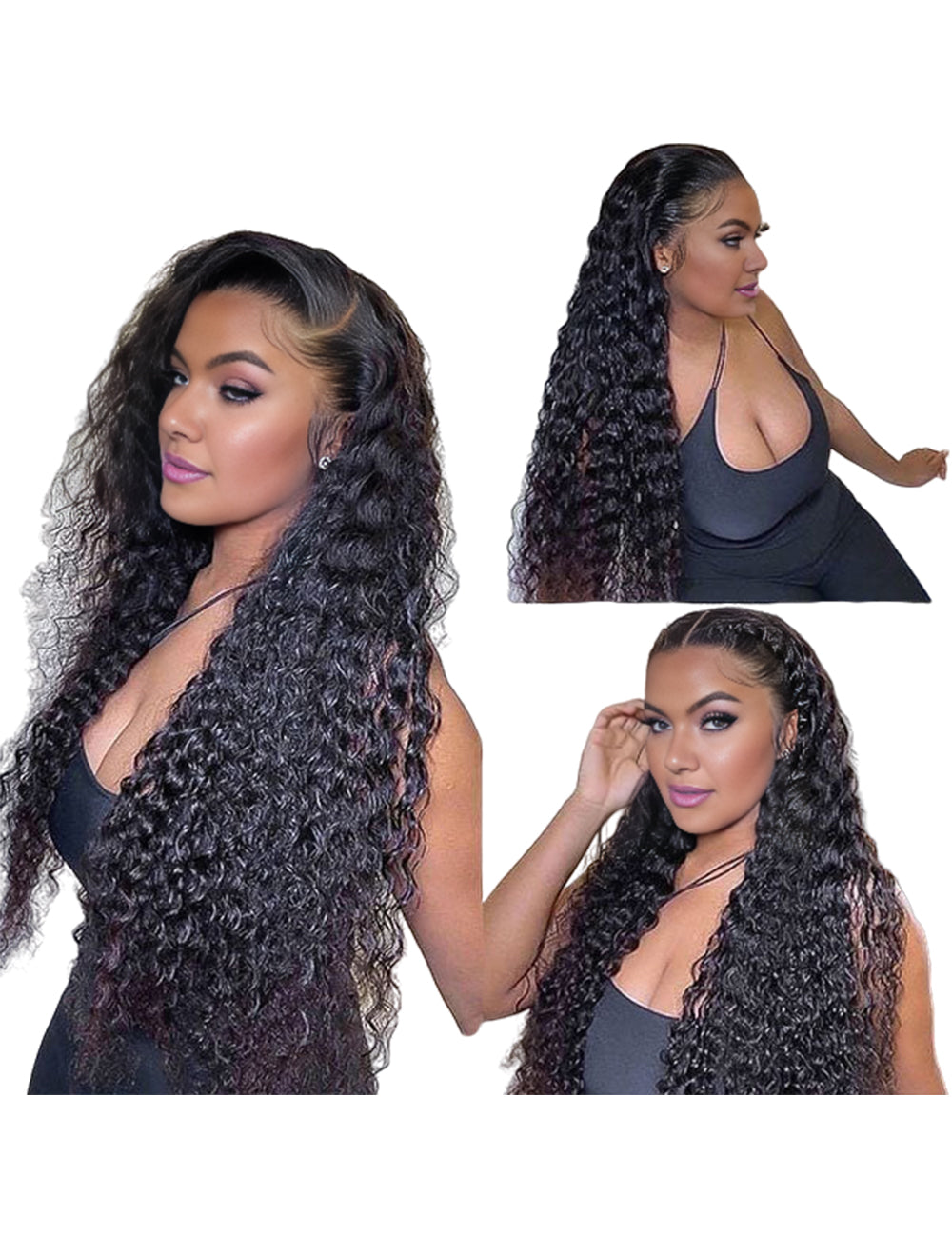 Water Wave Glueless Human Hair Wigs 150 Density Natural Color Pre Cut Lace Wig-2