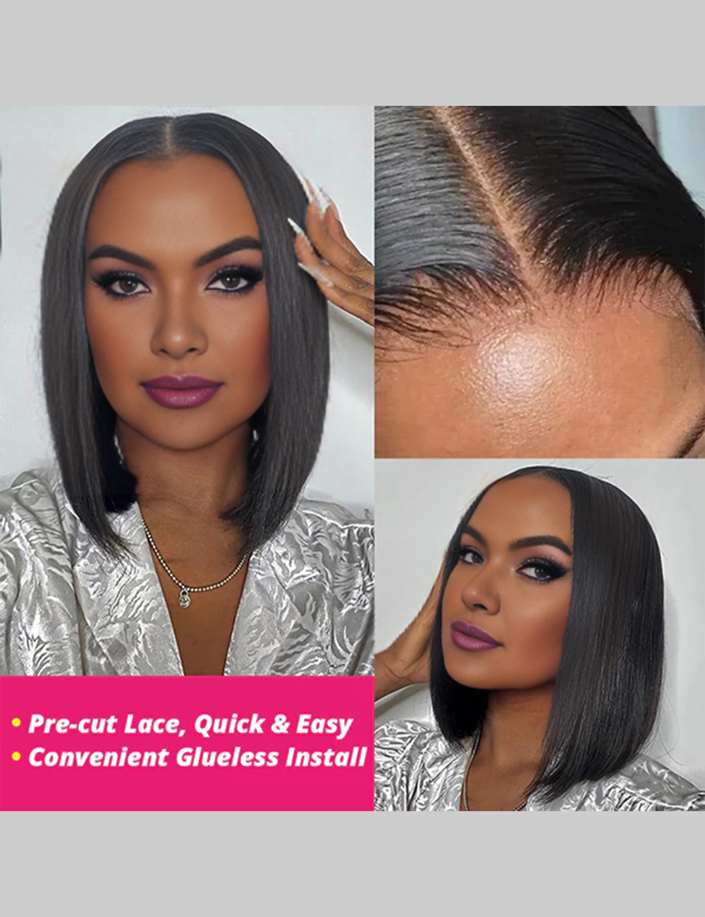 Wear Go Invisible Knots Glueless Wigs Short Straight Bob Wig 5x5 Lace Closure Pre Cut Wigs-5