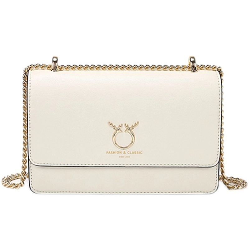 White Leather Flap Chain Bag Office Women's Crossbody Bags| PRUSES-1