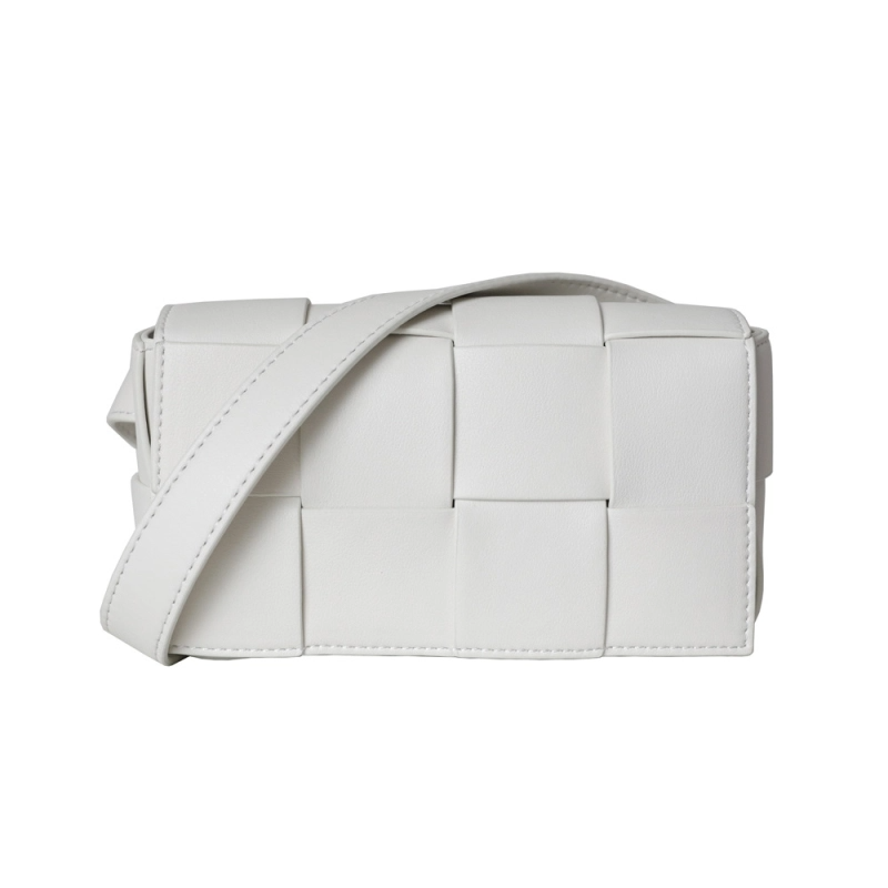 White Woven Leather Flap Bag Fanny Pack| PRUSES