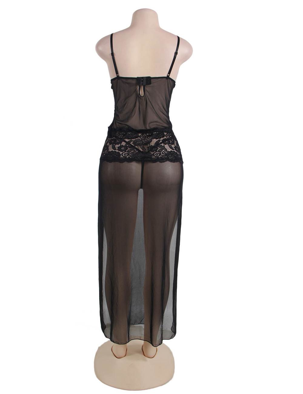 Women Plus Size Black Mesh Lace Elegant Dress Babydoll