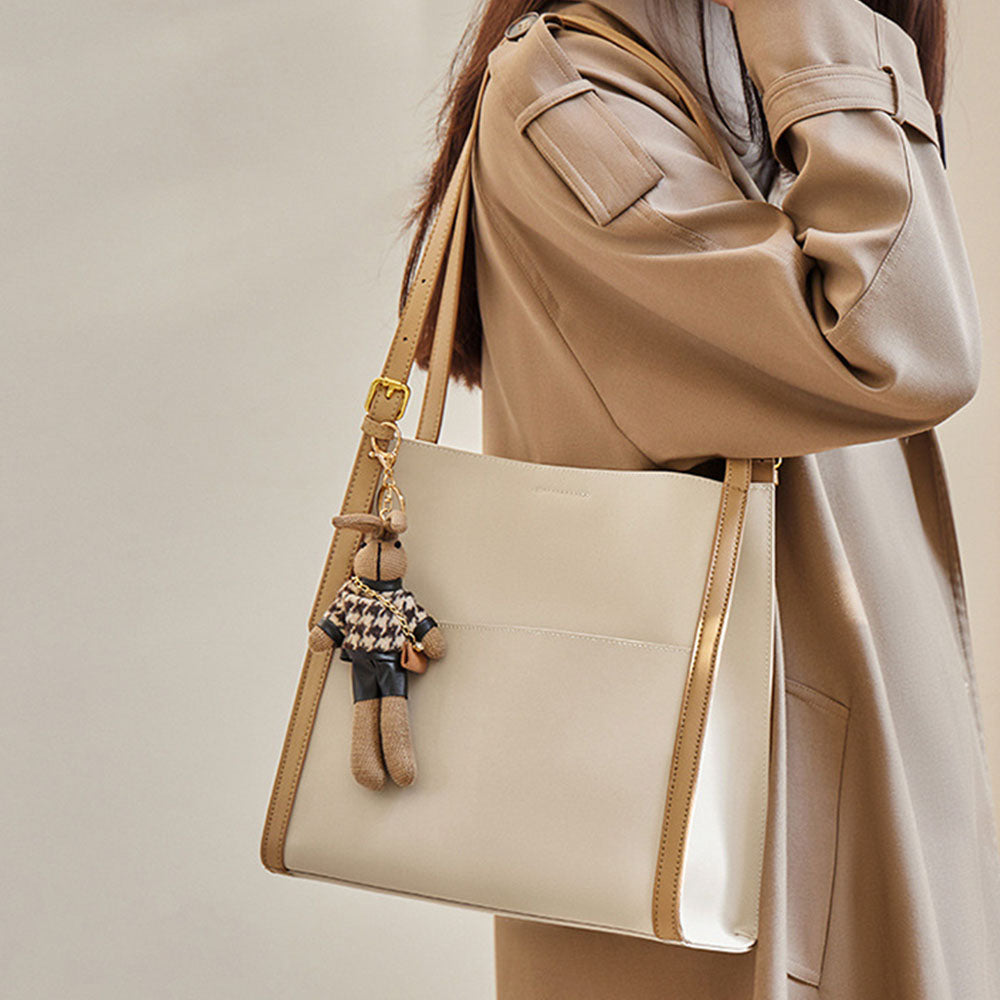 Women Elegant Genuine Leather Tote Bag With Rabbit Pendant | PRUSES-9