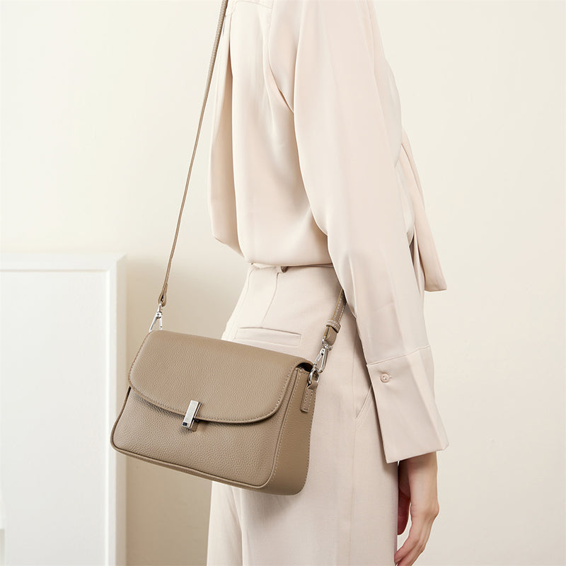 Women Khaki Genuine Leather Crossbody Bags Square-3