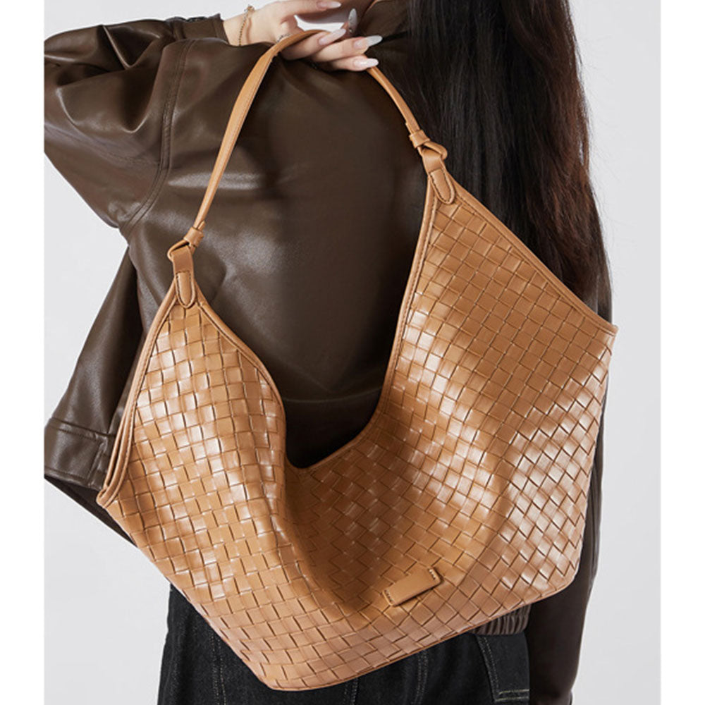 Women Leather Woven Shoulder Bags Large Tote Bag | PRUSES-5