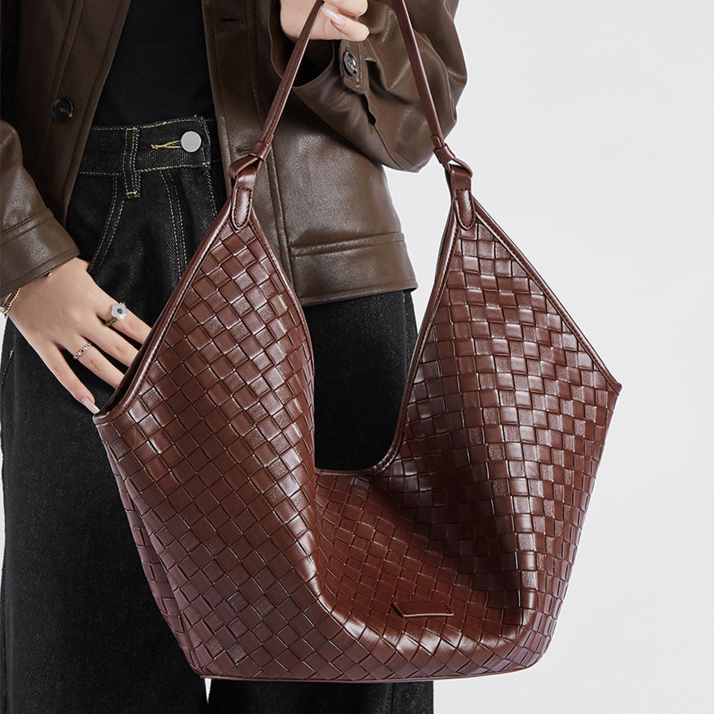 Women Leather Woven Shoulder Bags Large Tote Bag | PRUSES-7