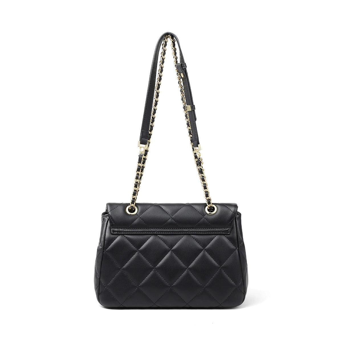 Women PRUSES Black Leather Qulited Shoulder Chain Bags