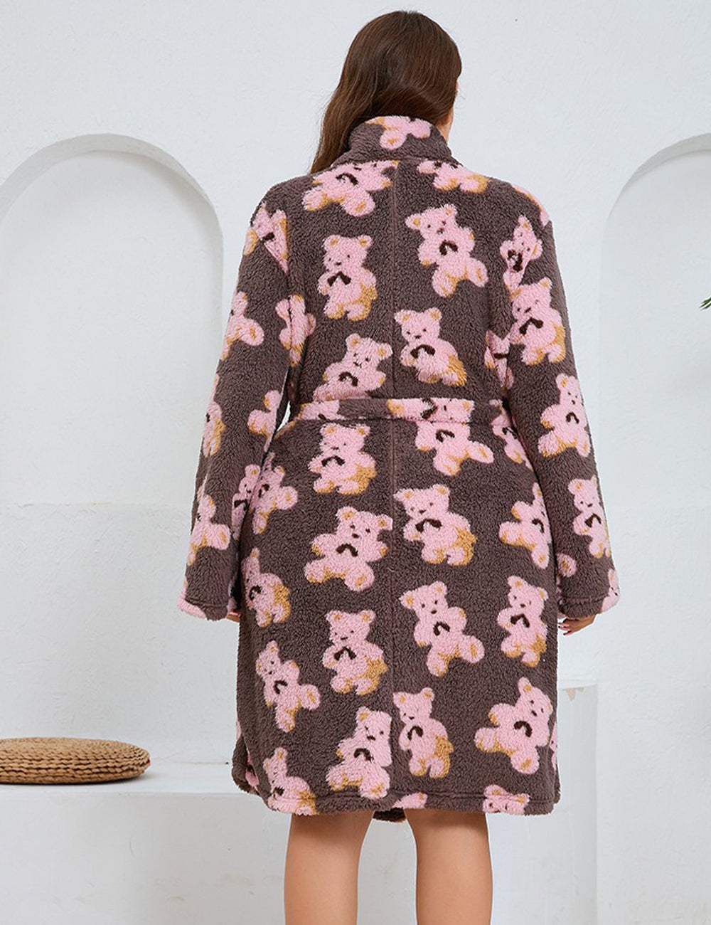 Women Plus Size Bear Pattern Flannel Robe