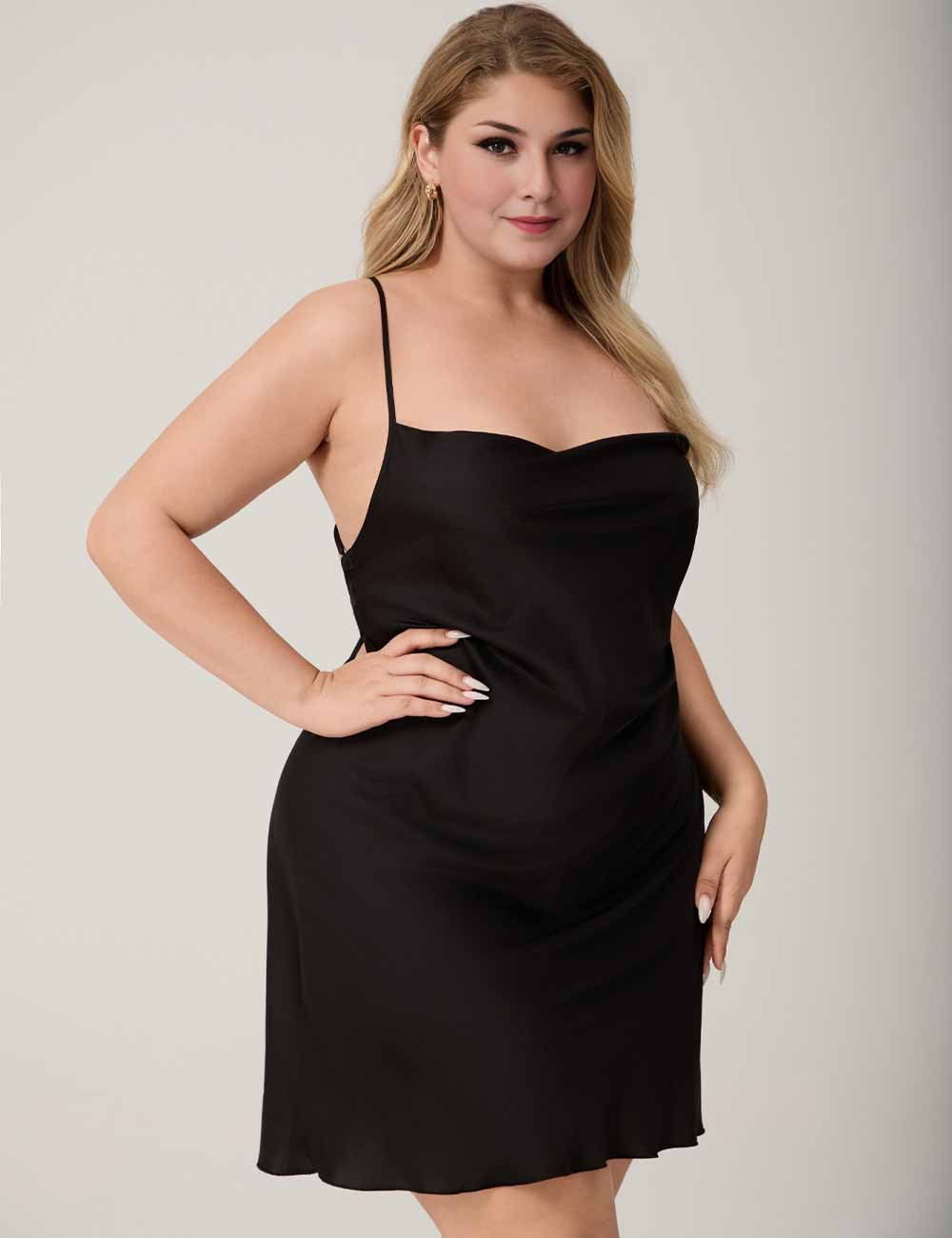 Women Plus Size Black mini Satin Slip Nightgown