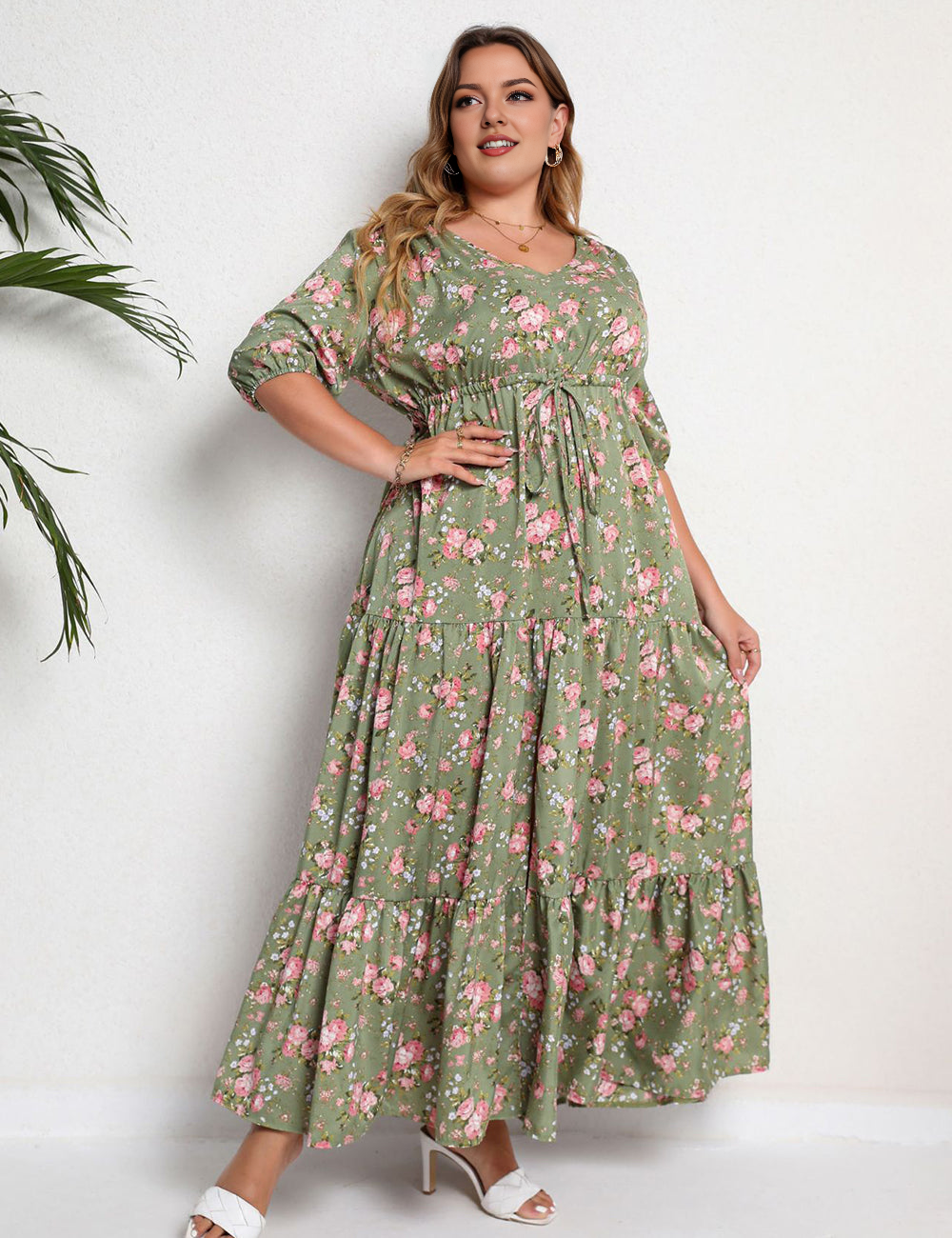 Women Plus Size Bohemian Print Oversized Dress-2
