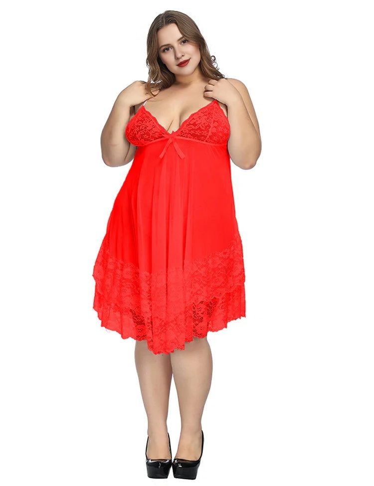 Women Plus Size Boudoir Set Lingerie Lace Babydoll-2