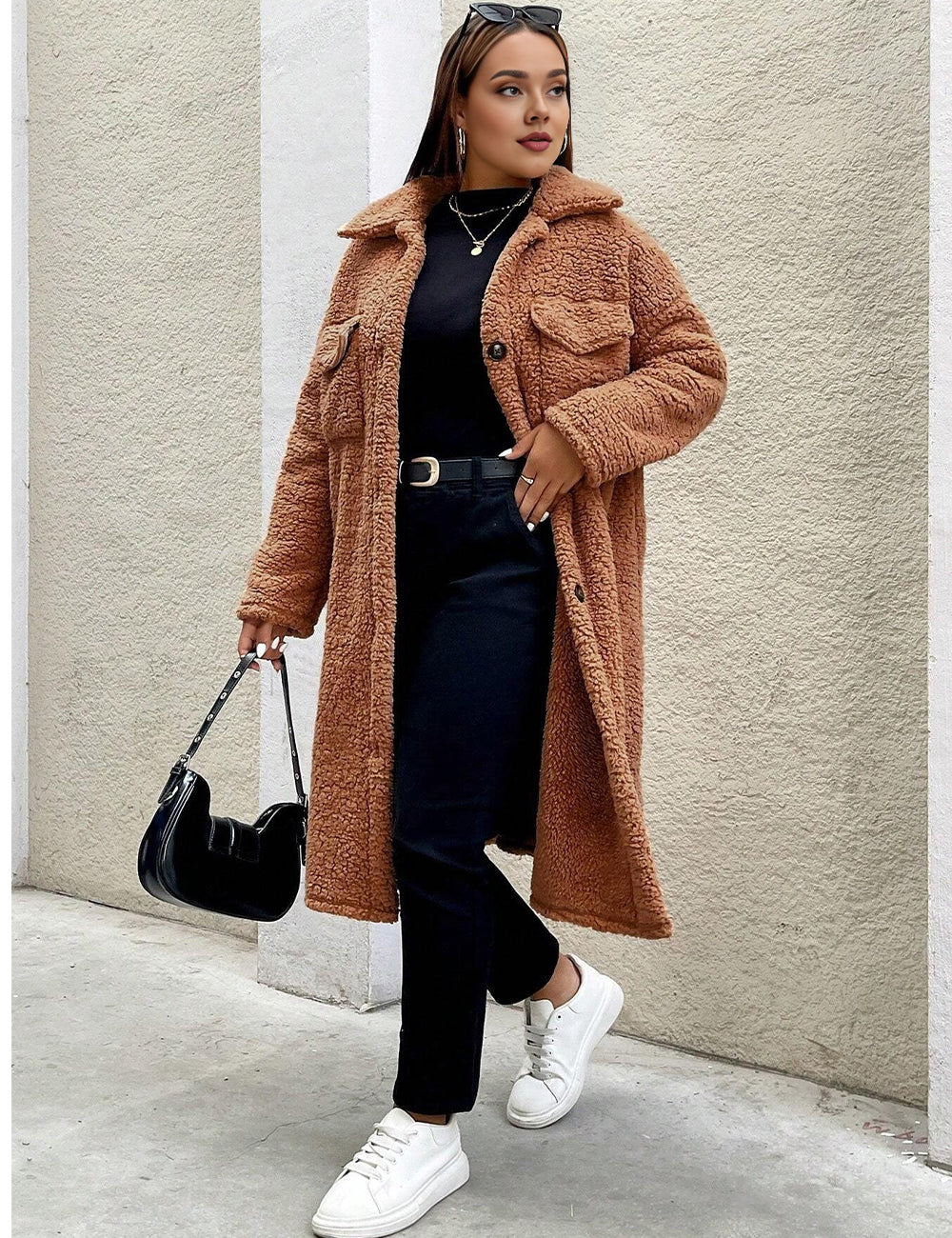 Women Plus Size Brown Fluffy Teddy Coat