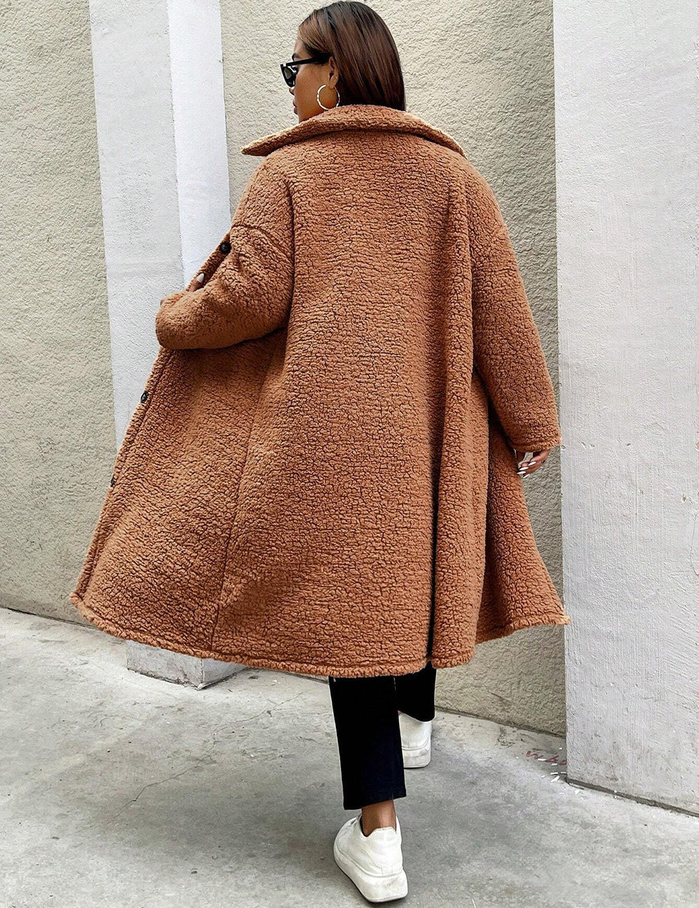 Women Plus Size Brown Fluffy Teddy Coat