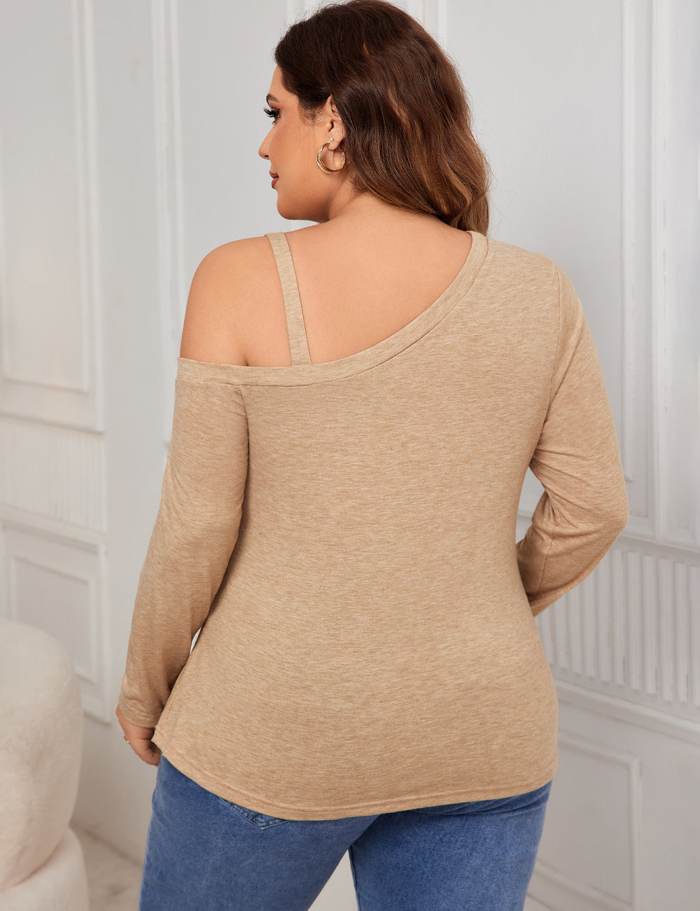 Women Plus Size Casual One Shoulder Long Sleeve Top