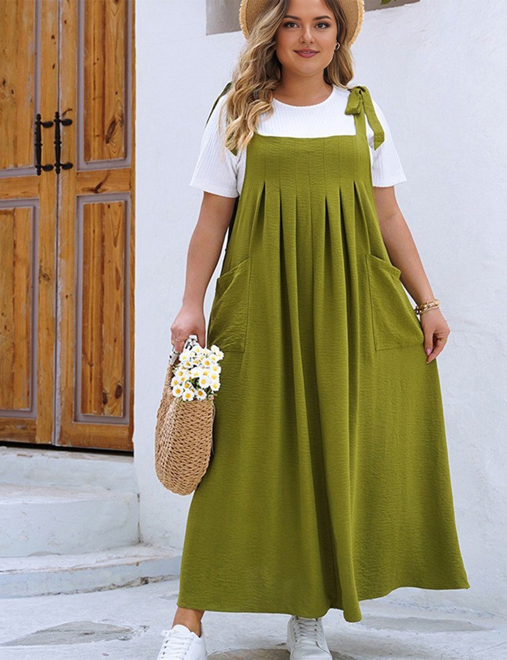 Women_Plus_Size_Casual_Solid_Color_Pleated_Long_Camisole_Dress_PRUSES_5