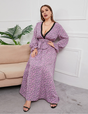 Women Plus Size Chiffon Floral V-Neck Dress-1
