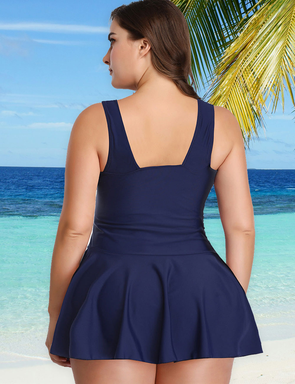 Women Plus Size Classic Hepburn style One Piece Swimsuit-2