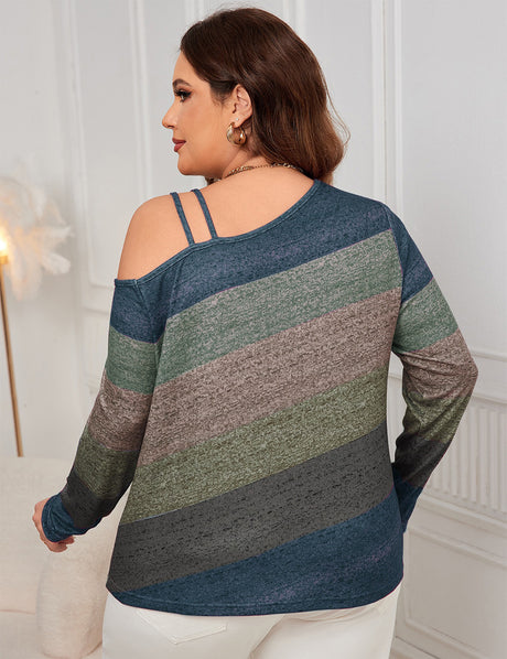 Women  Plus Size  Cold Shoulder Long Sleeve Casual Tops | PRUSES