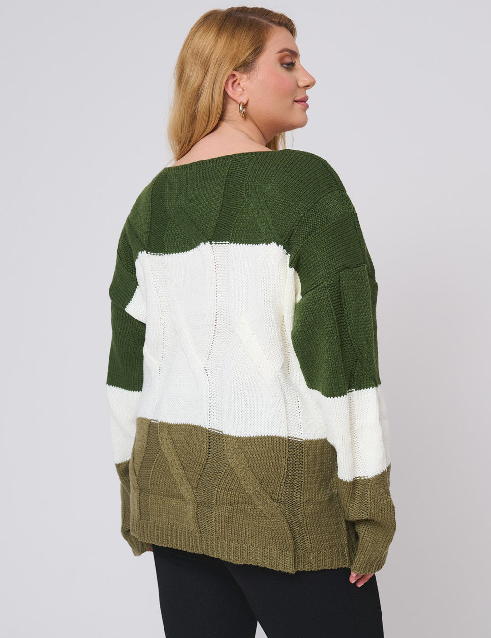 Women Plus Size Color Block Long Sleeve Sweater