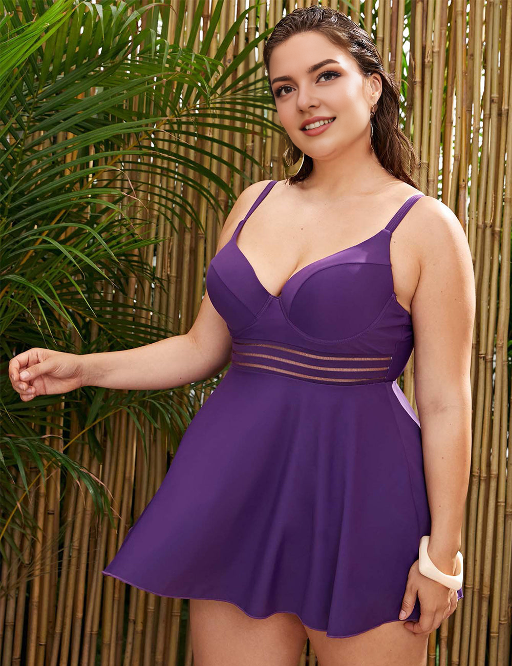 Women Plus Size Conservative solid color Two Piece Swim-10