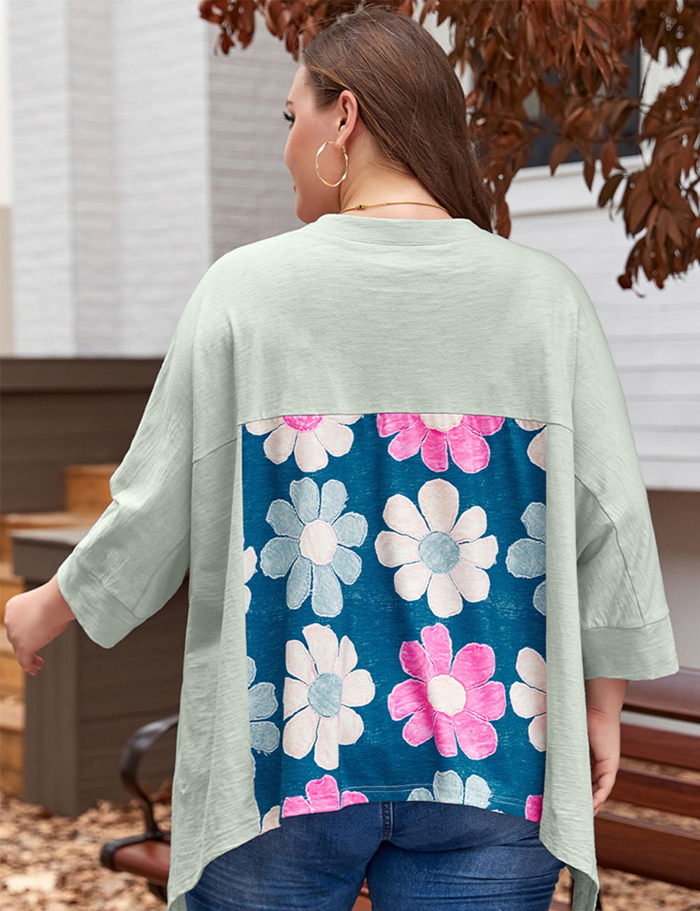 Women_Plus_Size_Cotton_Floral_Print_Patchwork_T-Shirt_PRUSES_1