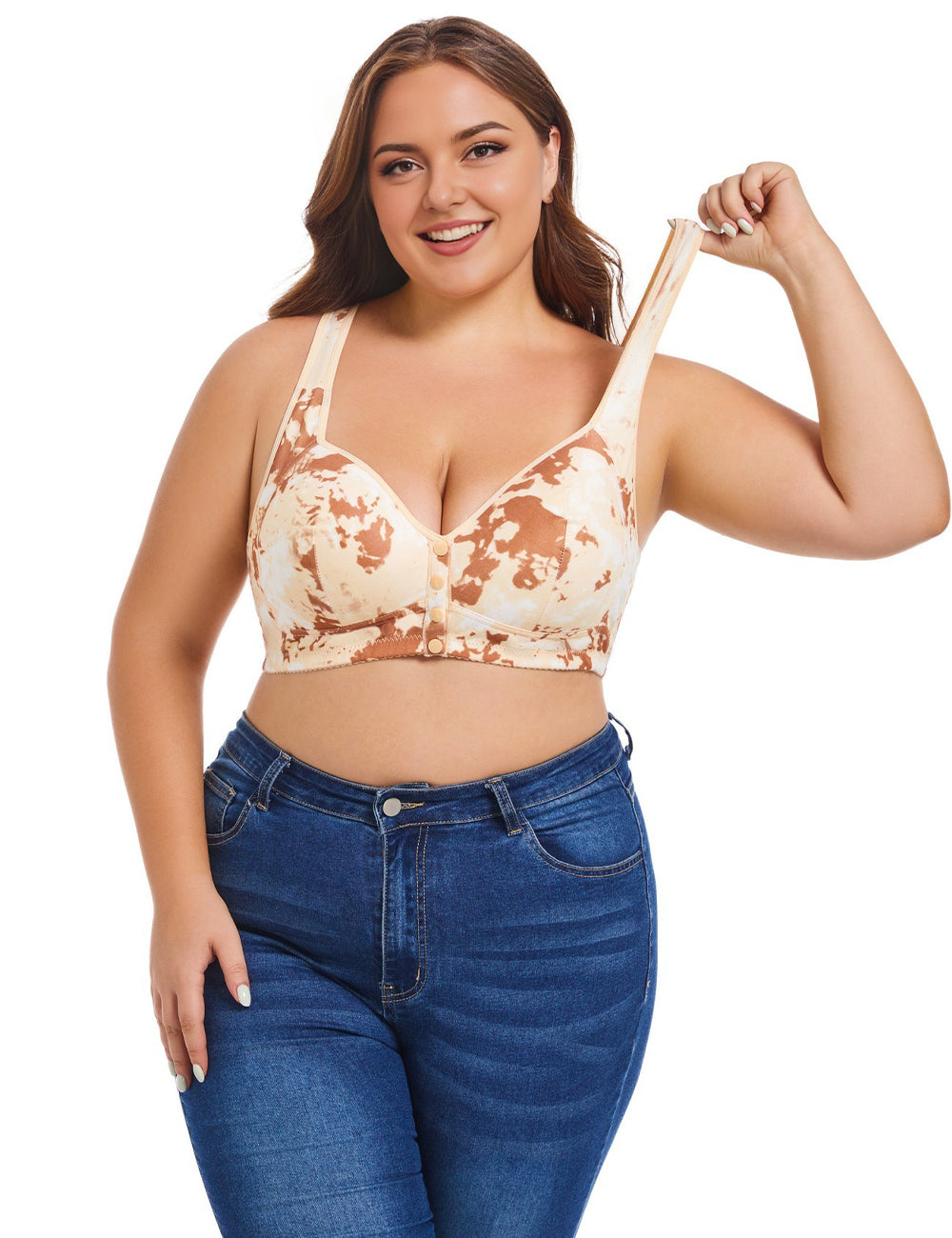 Women Plus Size Creative Print Front Button Bra