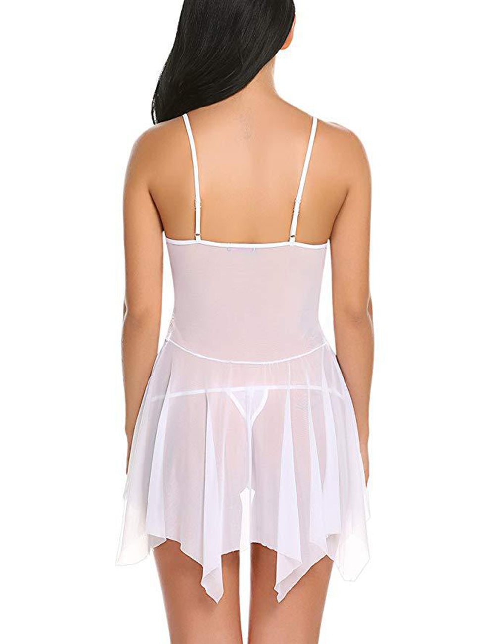 Women Plus Size Deep V Neck Soft Lace Sexy Sheer Mesh Babydoll-10