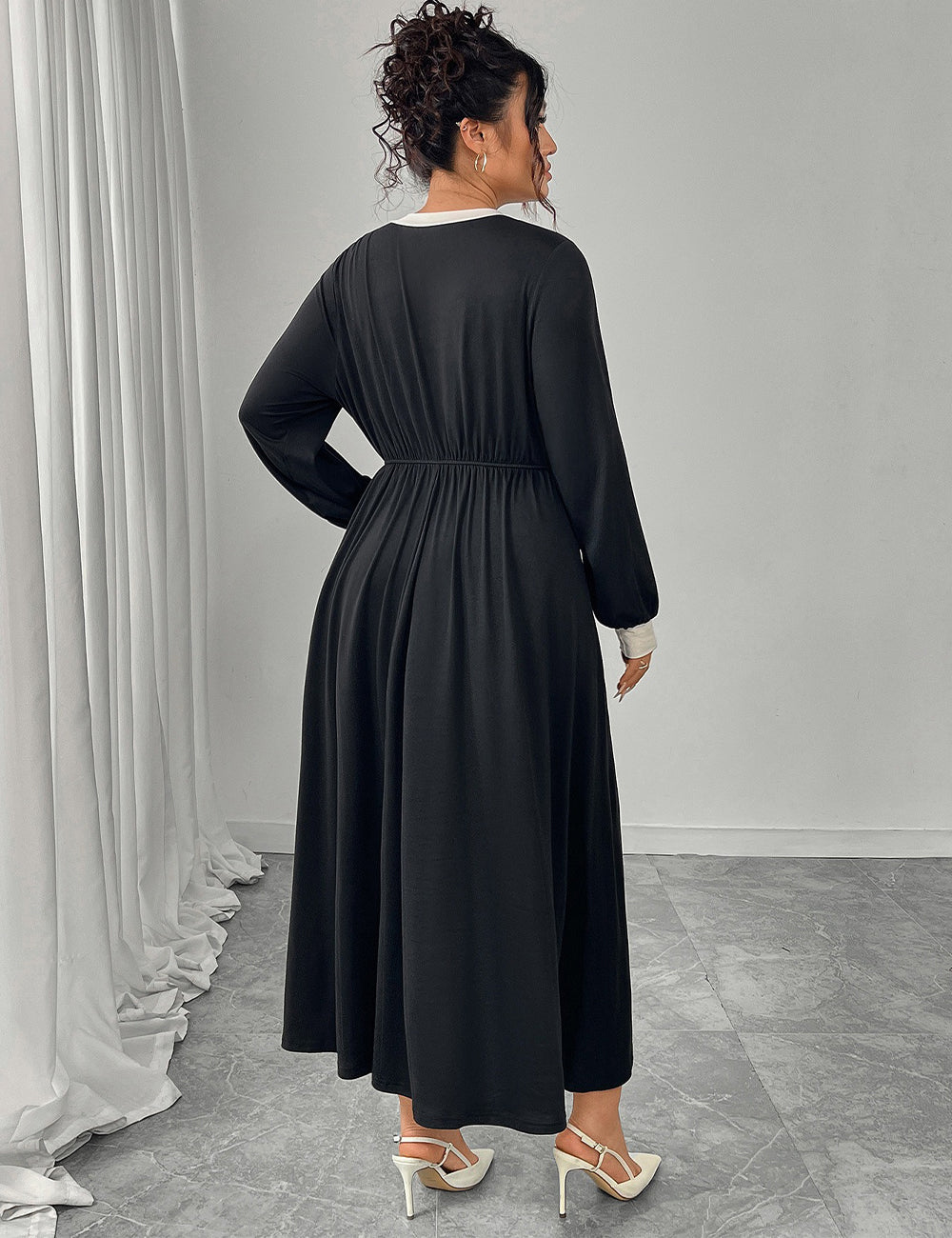 Women Plus Size Elegant Black Bow Vintage Maxi Dress