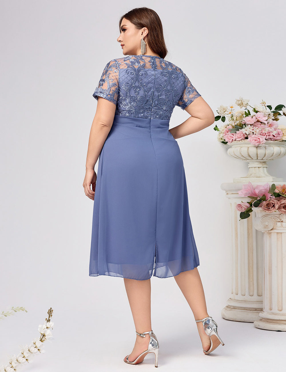 Women Plus Size Elegant Lace Chiffon Gown | PRUSES