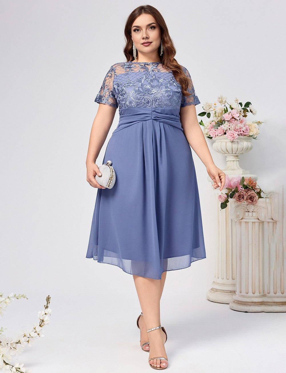 Women Plus Size Elegant Lace Chiffon Gown | PRUSES