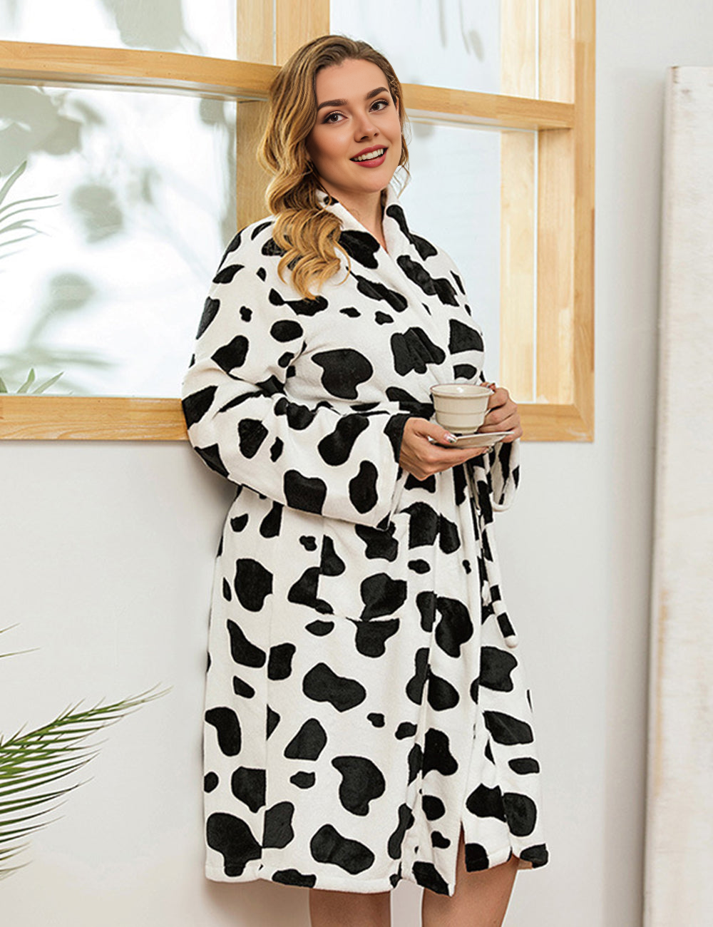 Women Plus Size Flannel Leisure Robe-2