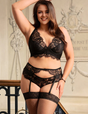 Women Plus Size Floral Embroidery Underwire Garter Bra Set