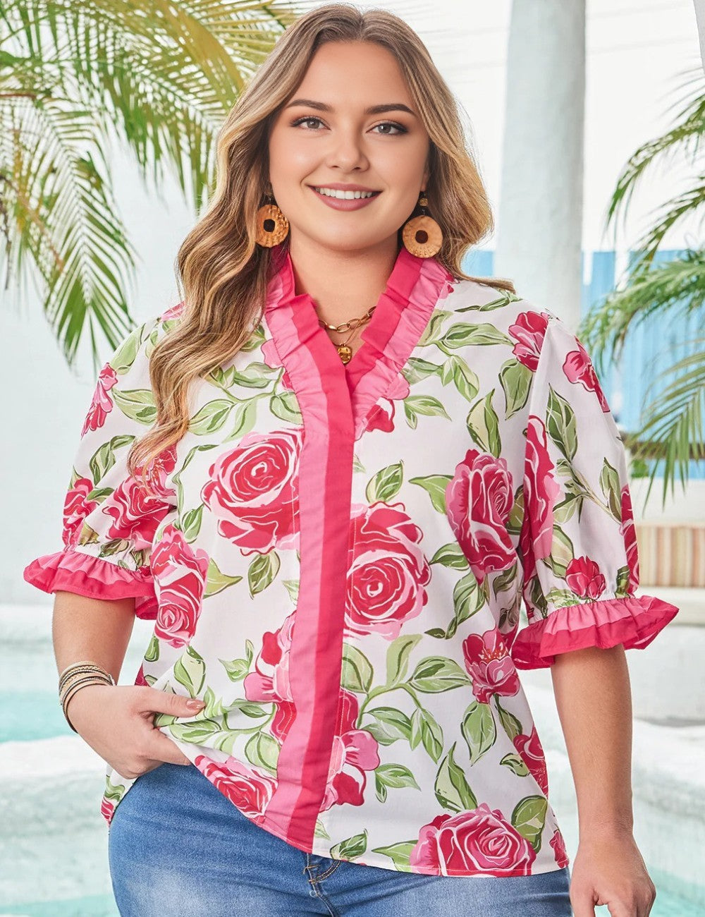 Women_Plus_Size_Floral_Print_Frilled_Detail_Blouse_PRUSES_2