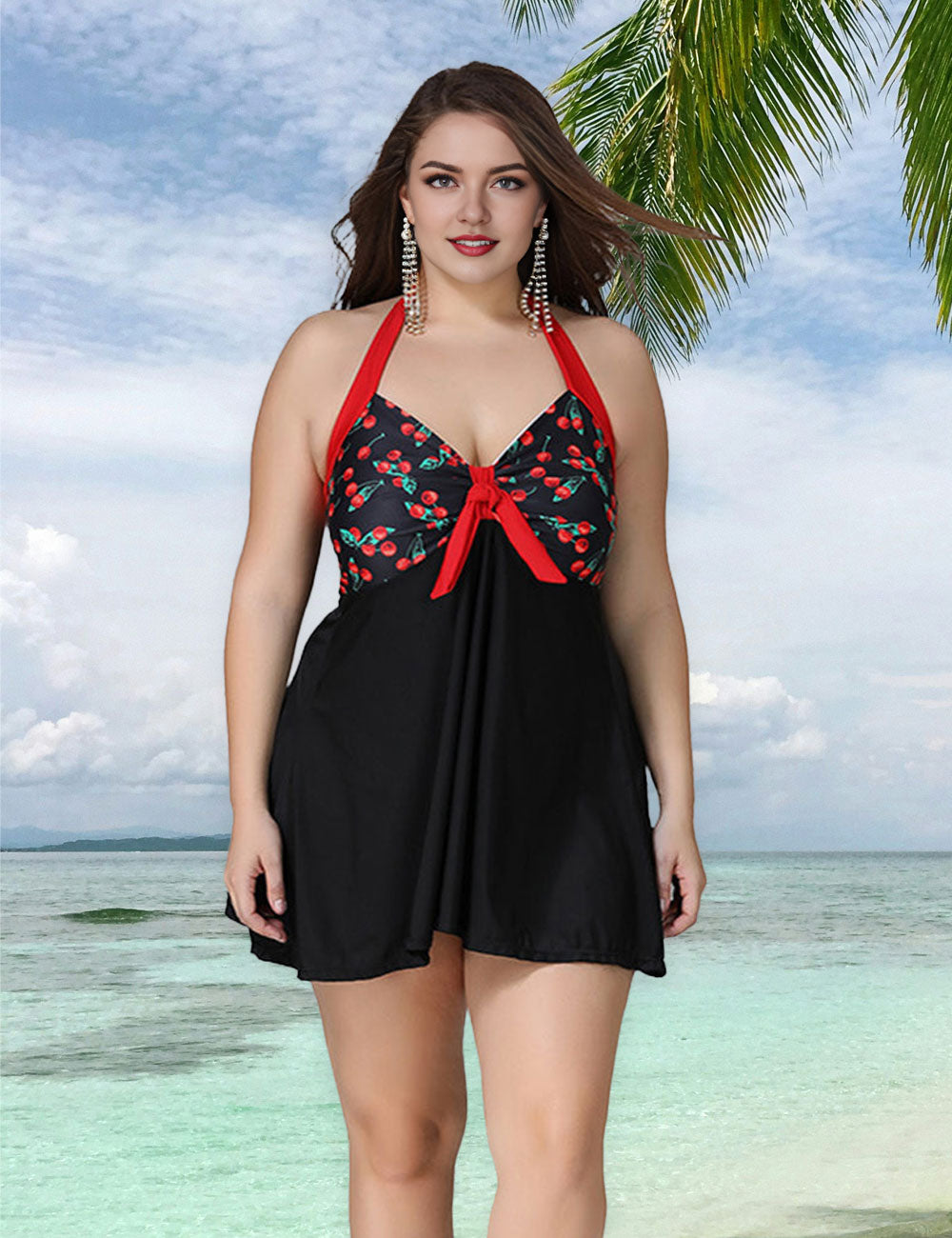 Women Plus Size Floral Print Swimwear Cutout Swimsuit-4