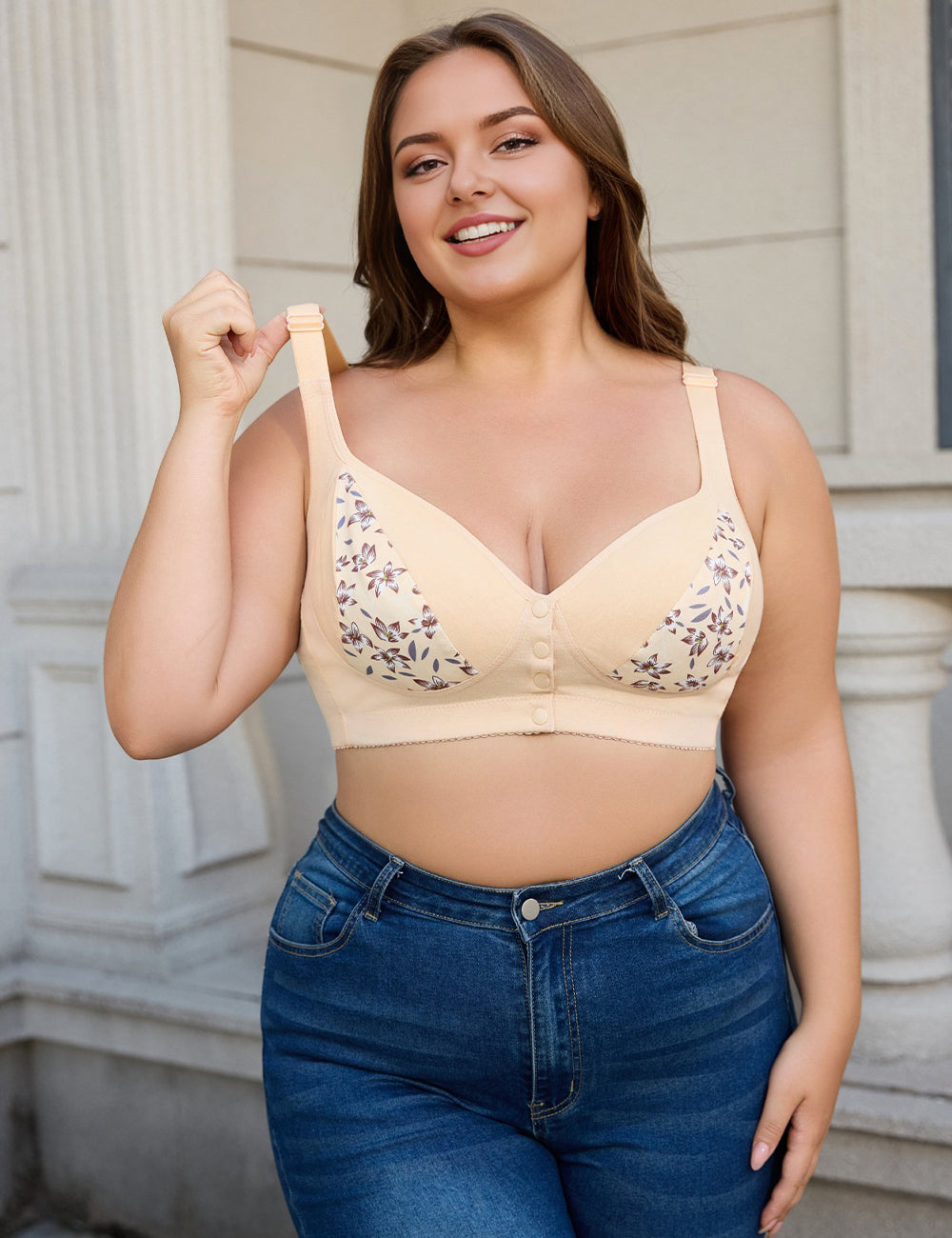 Women Plus Size Floral Push-Up Front-Closure Bra