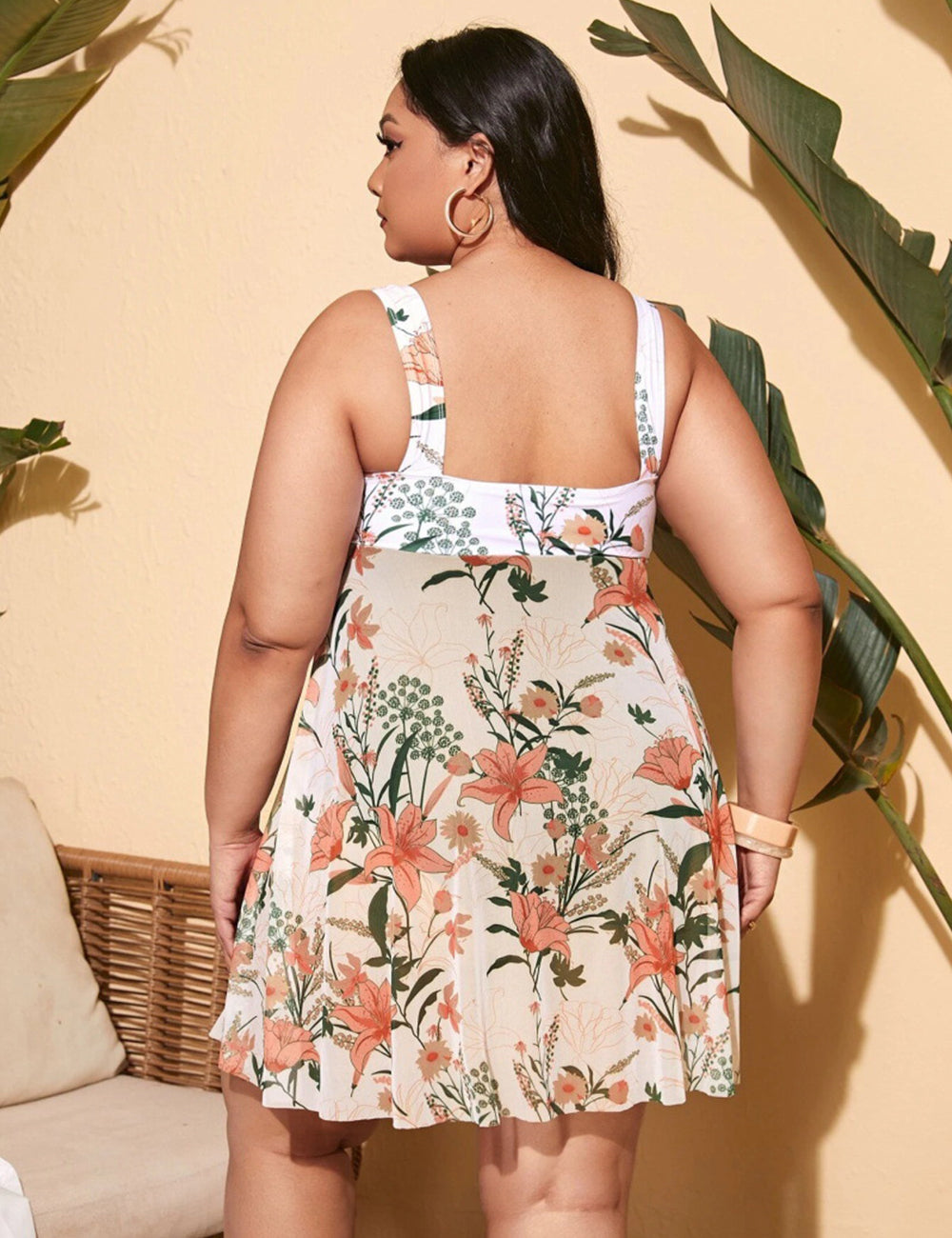 Women Plus Size Floral skirt One Piece Swimsuit-15