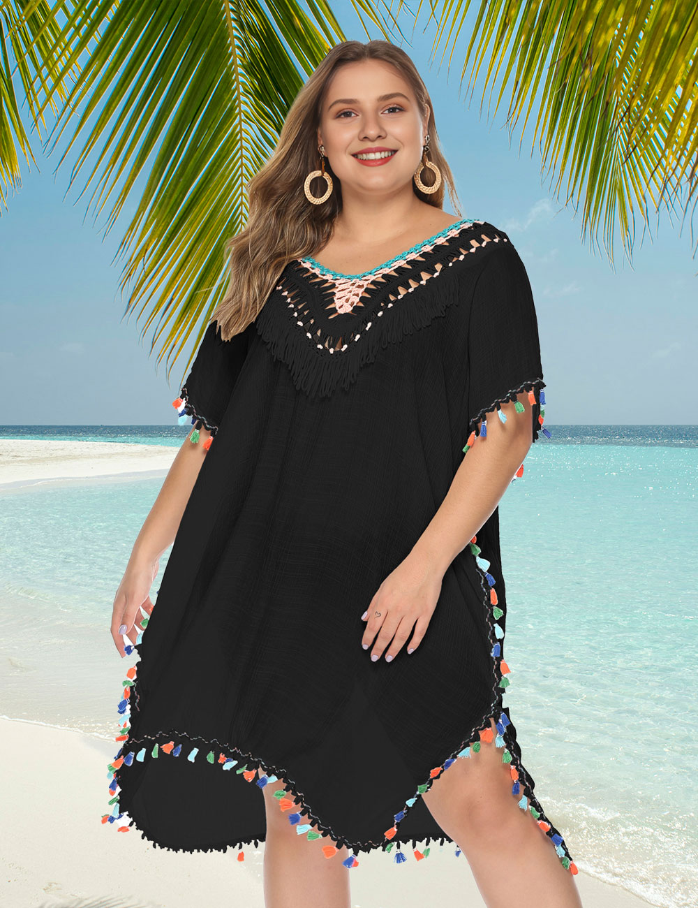 Women_Plus_Size_Fringed_Deep_V-Neck_Cover-Up_1