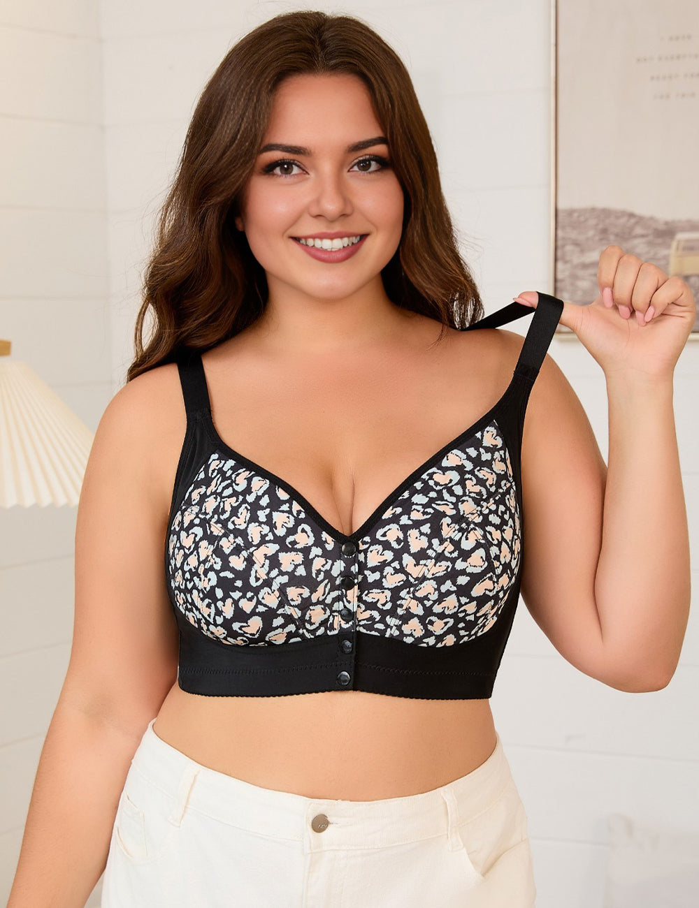 Women Plus Size Front-Button Leopard Print Bra