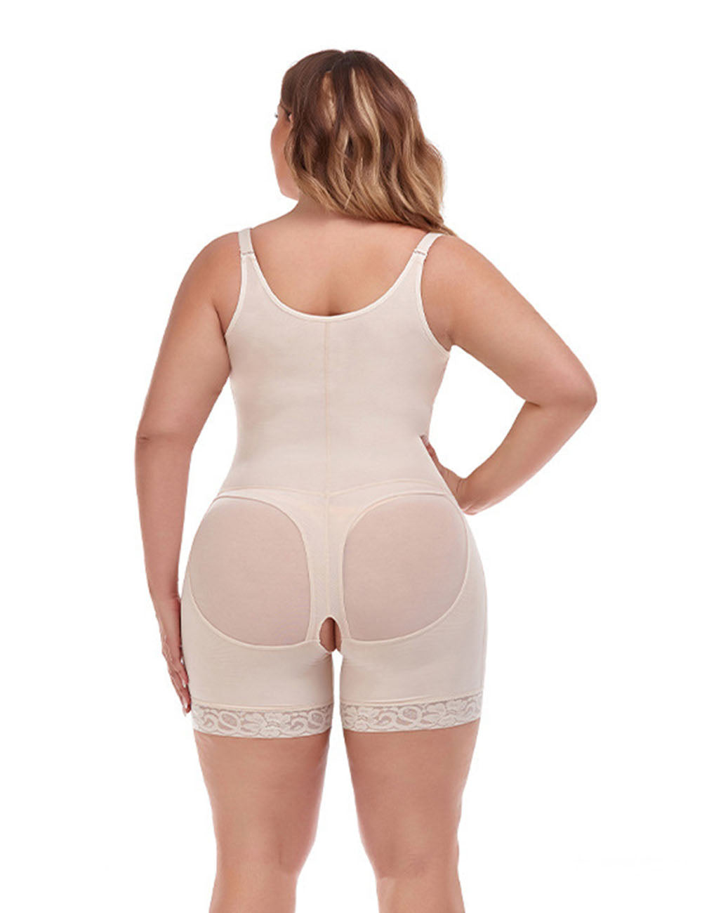 Women Plus Size Beige Front Zipper Open Bust Shapewear