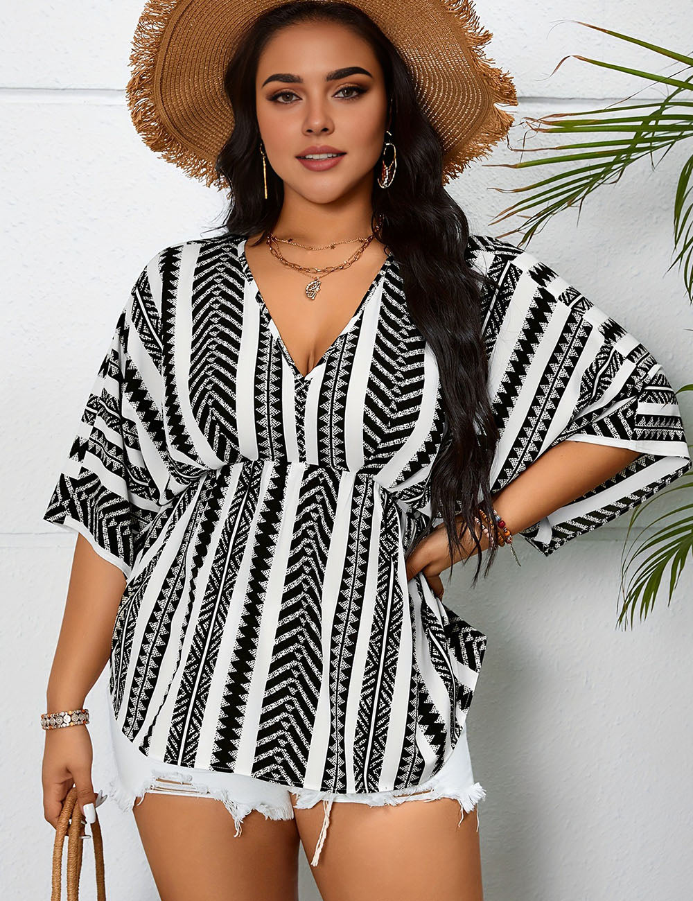 Women_Plus_Size_Geometric_Print_V_Neck_Blouse_PRUSES_9