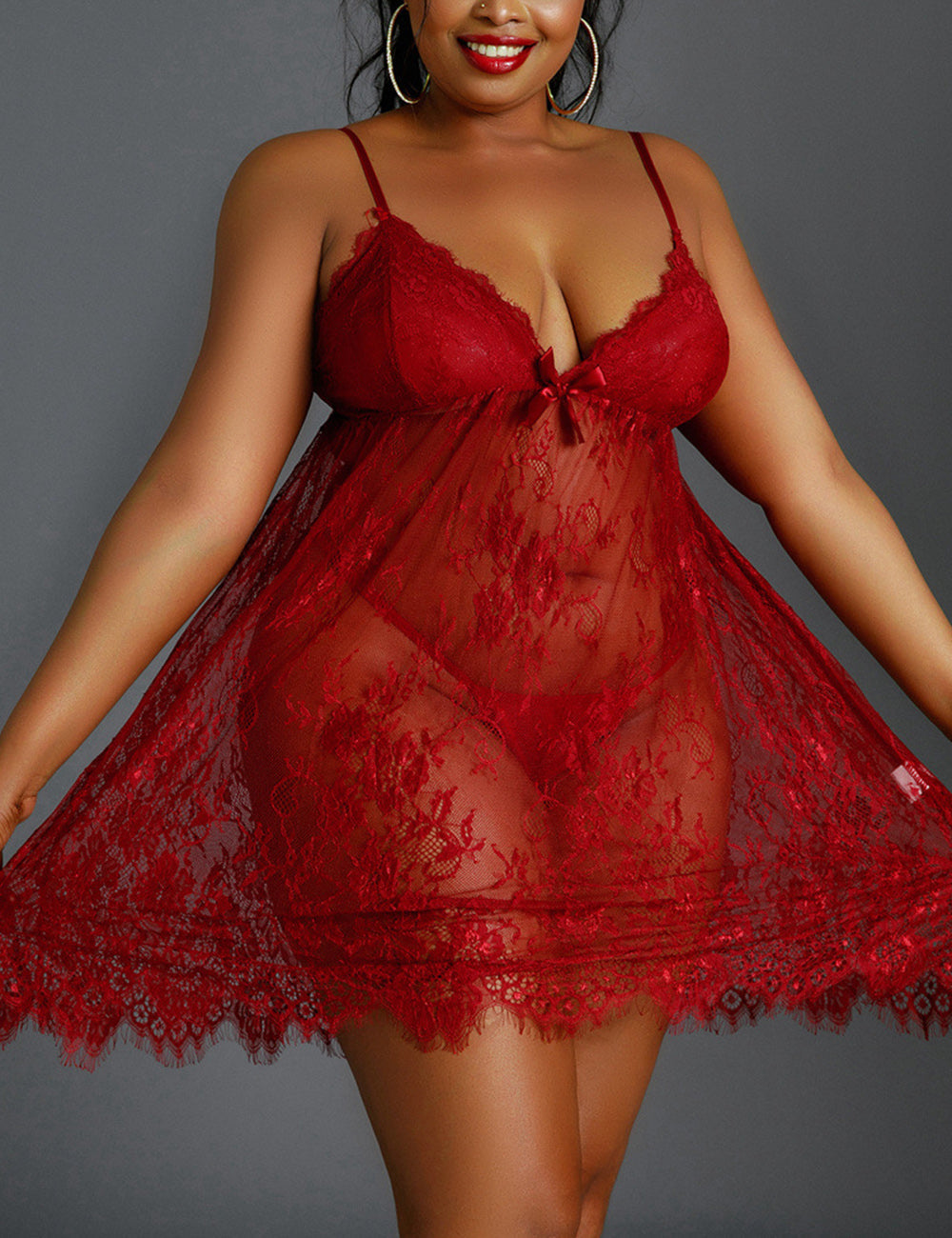 Women Plus Size Gorgeous All-Lace Boudoir Babydoll-5