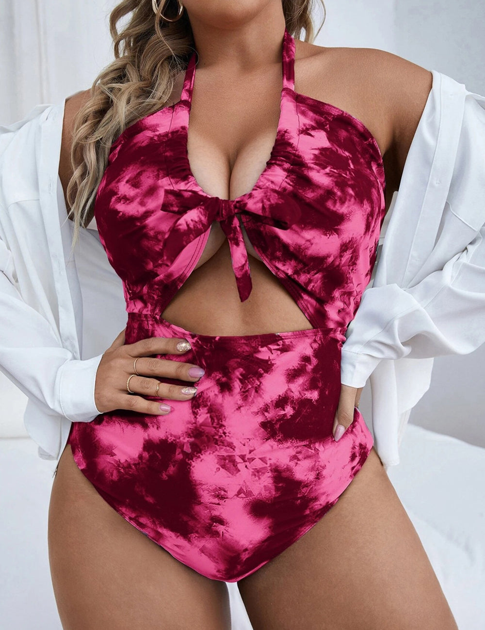 Women Plus Size Gradient Print Swimsuit-1