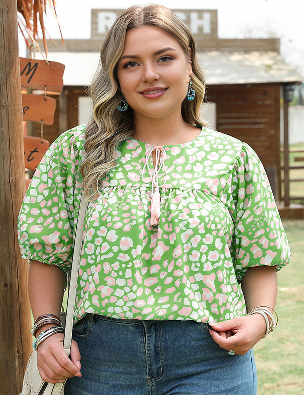 Women_Plus_Size_Green_Leopard_Tassel_Tie_Short_Sleeve_PRUSES_2