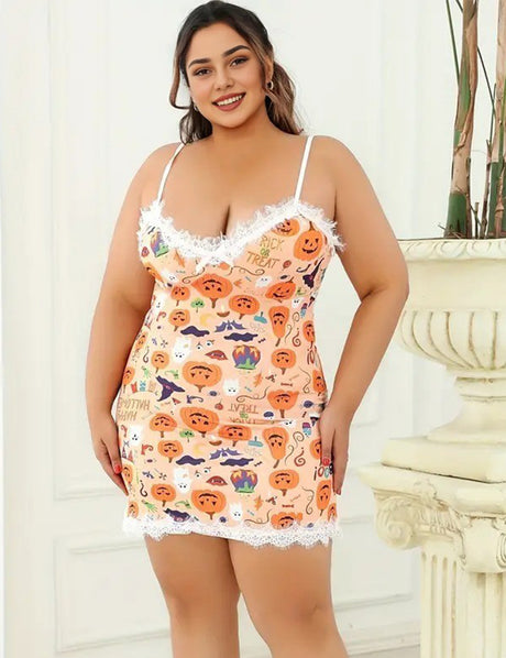 Women Plus Size Halloween Spooky Party Babydoll Nightgown
