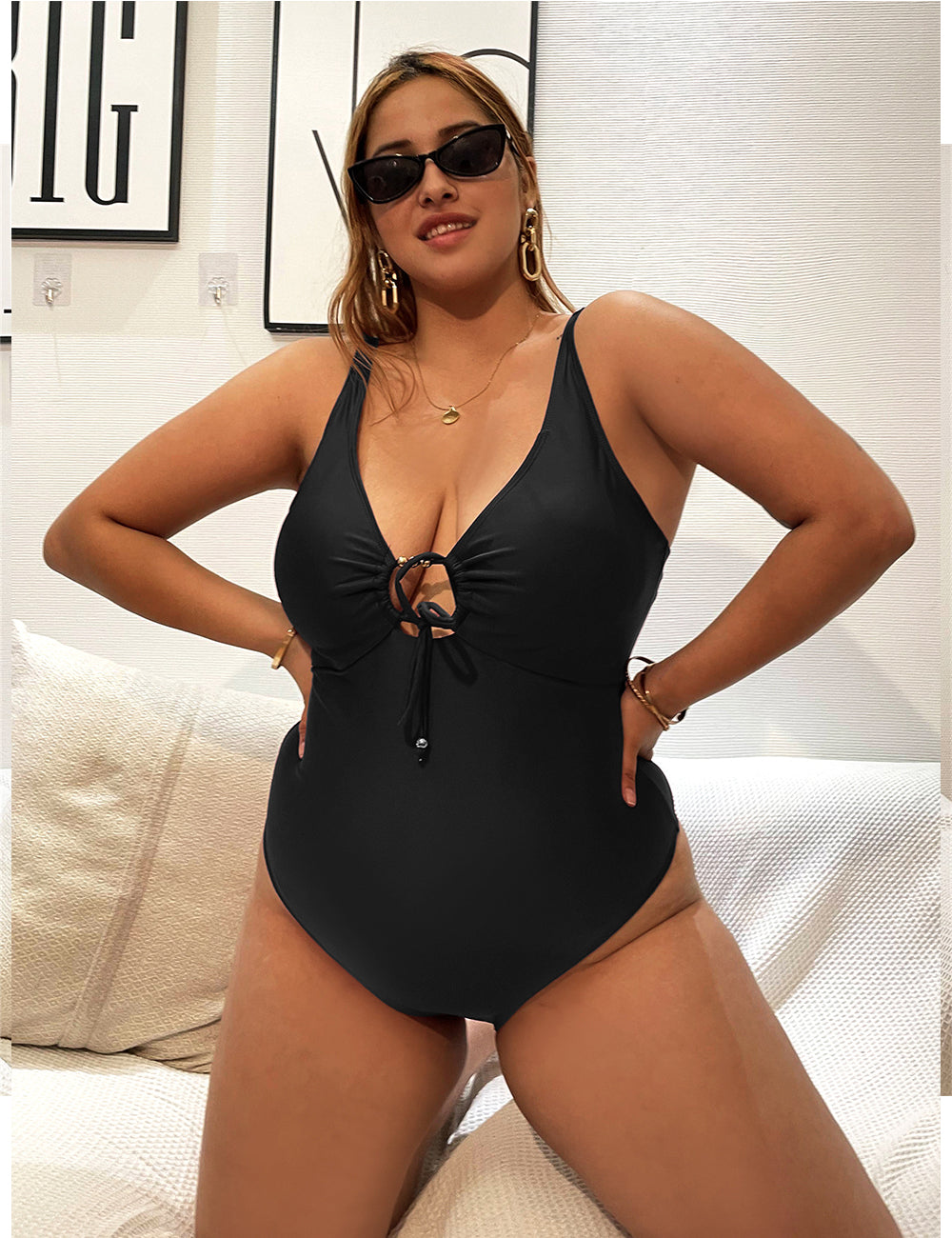 Women Plus Size Halter High Waist Two Piece Swimsuit