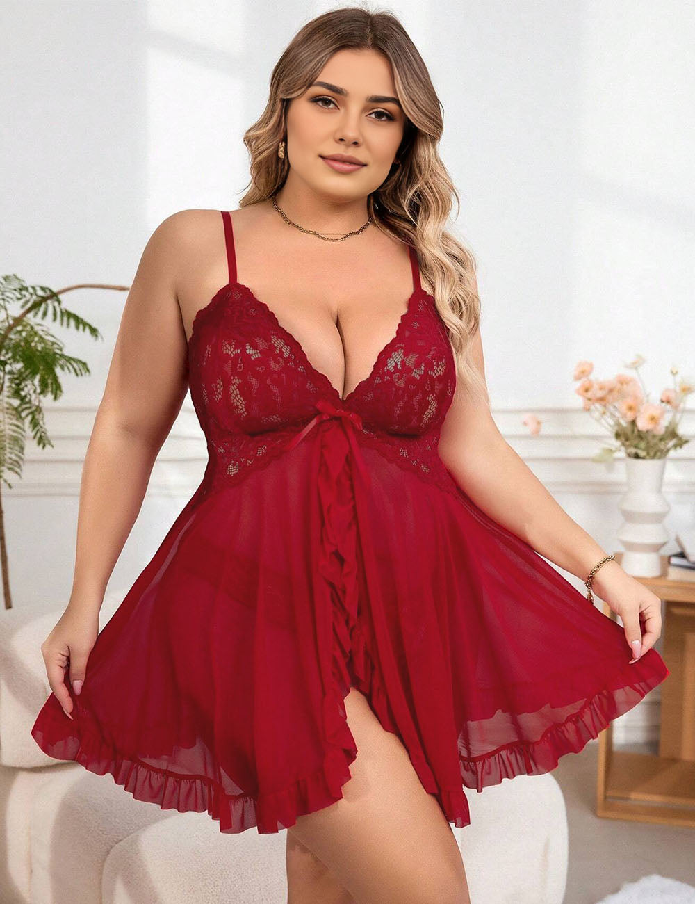 Women_Plus_Size_Lace_Mesh_See-through_Suspender_Babydoll_PRUSES_6