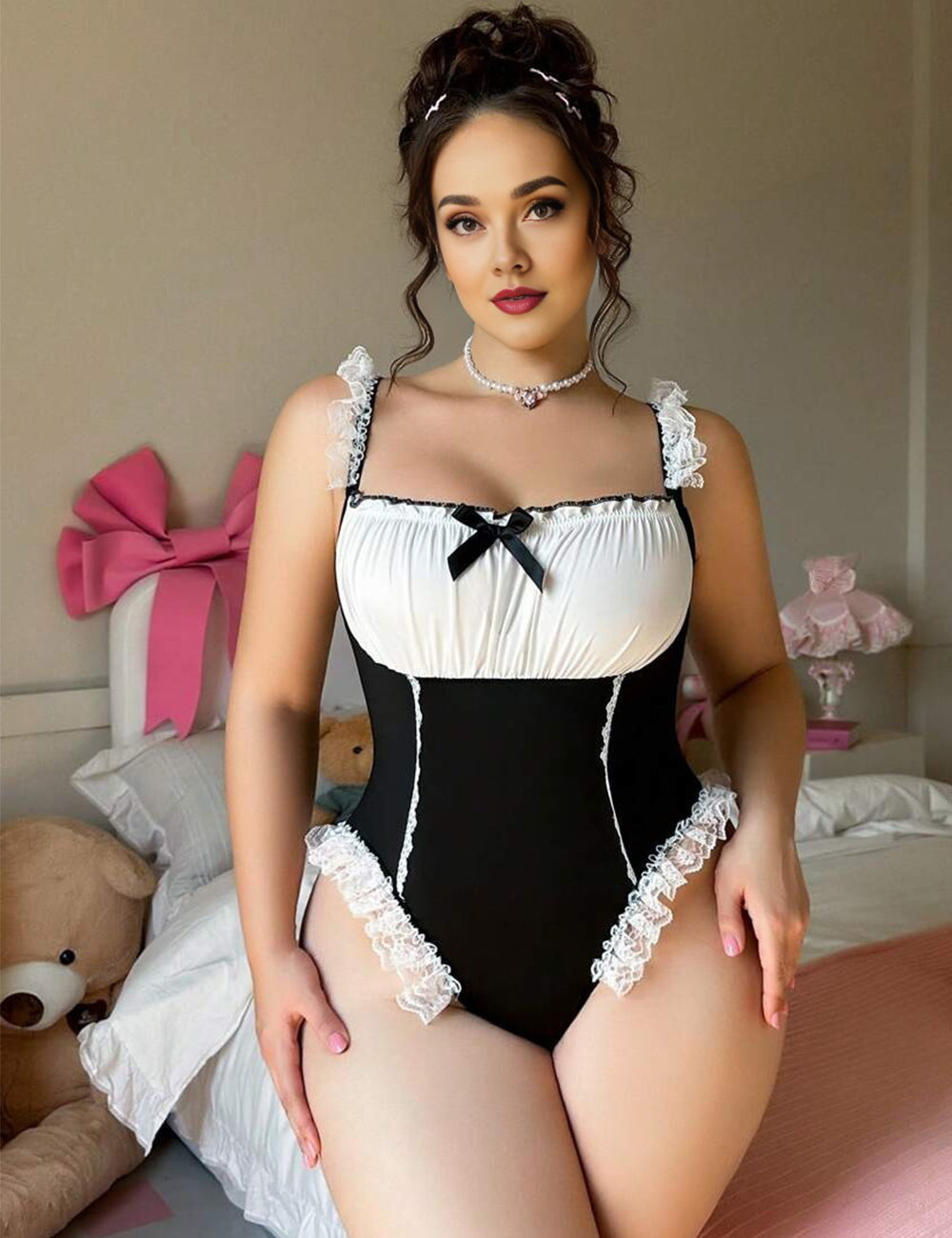 Women Plus Size Lace Patchwork Bodysuit